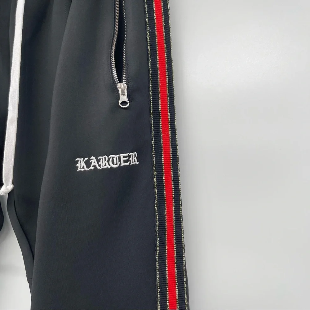 Karter Collection Track Pants Men's XL Black with Red Side Stripes Ankle Zippers - Picture 3 of 12